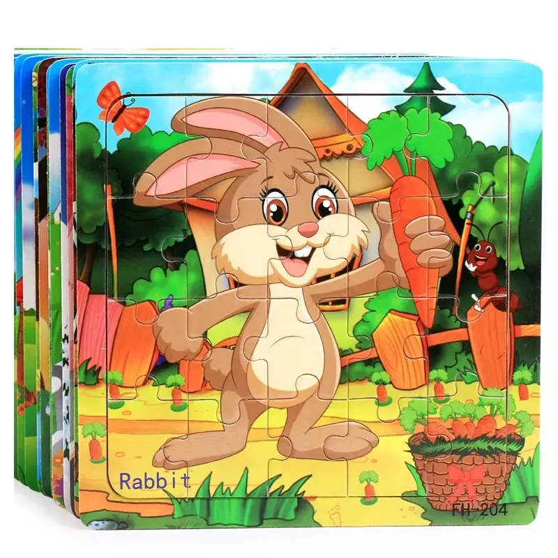Montessori 3D Wooden Puzzle: Cartoon Animals and Vehicles