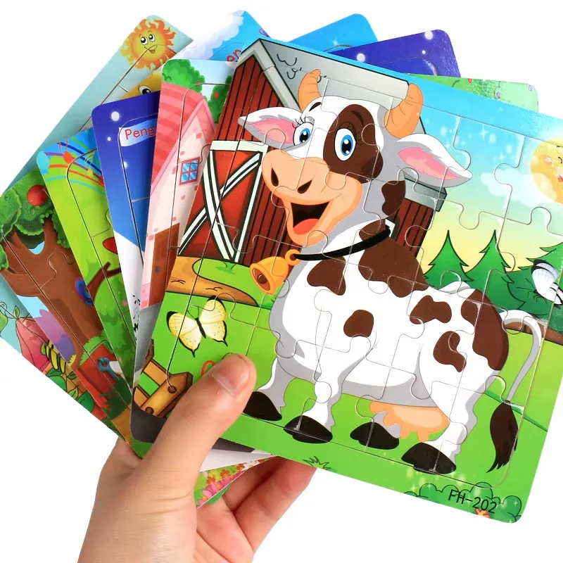 Montessori 3D Wooden Puzzle: Cartoon Animals and Vehicles