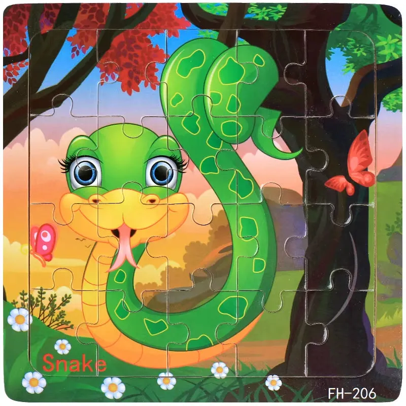 Montessori 3D Wooden Puzzle: Cartoon Animals and Vehicles