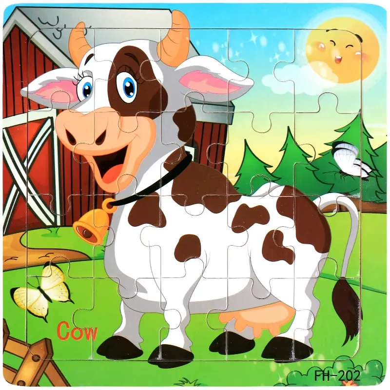 Montessori 3D Wooden Puzzle: Cartoon Animals and Vehicles