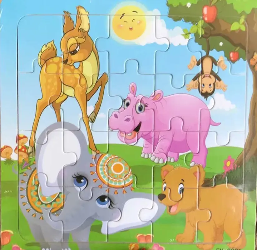 Montessori 3D Wooden Puzzle: Cartoon Animals and Vehicles