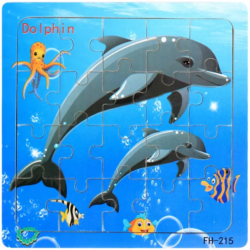 Montessori 3D Wooden Puzzle: Cartoon Animals and Vehicles