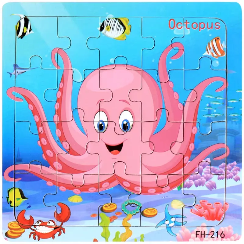 Montessori 3D Wooden Puzzle: Cartoon Animals and Vehicles