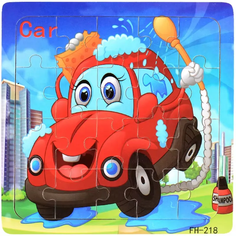 Montessori 3D Wooden Puzzle: Cartoon Animals and Vehicles