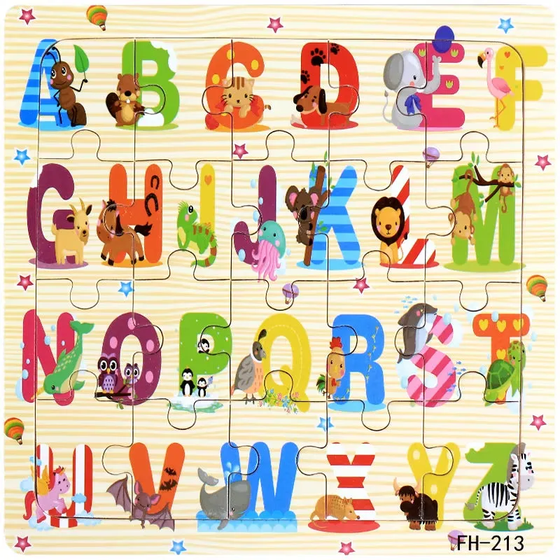 Montessori 3D Wooden Puzzle: Cartoon Animals and Vehicles