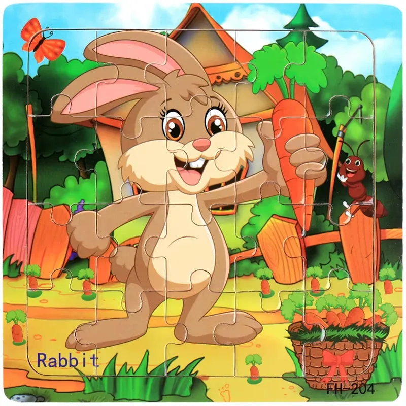 Montessori 3D Wooden Puzzle: Cartoon Animals and Vehicles