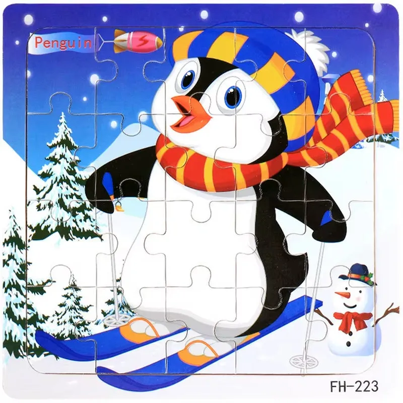 Montessori 3D Wooden Puzzle: Cartoon Animals and Vehicles