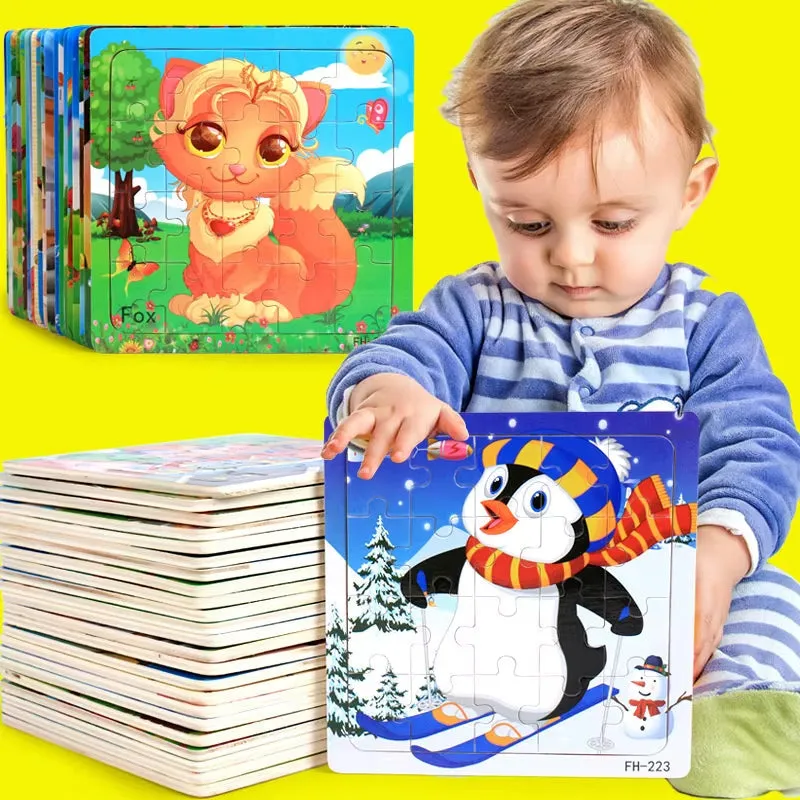 Montessori 3D Wooden Puzzle: Cartoon Animals and Vehicles