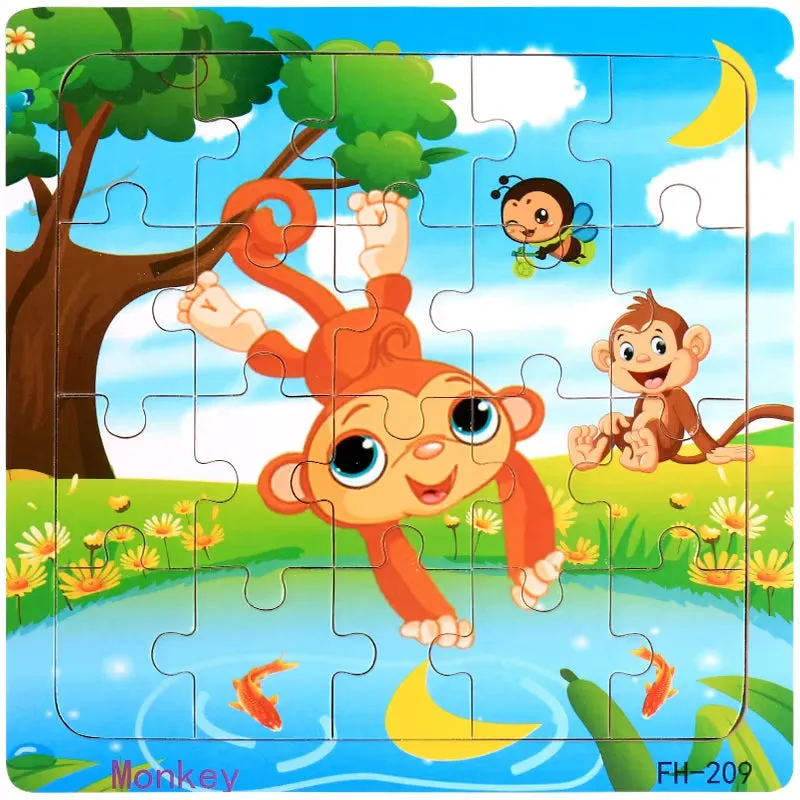 Montessori 3D Wooden Puzzle: Cartoon Animals and Vehicles