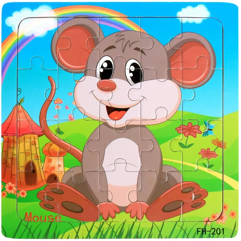 Montessori 3D Wooden Puzzle: Cartoon Animals and Vehicles
