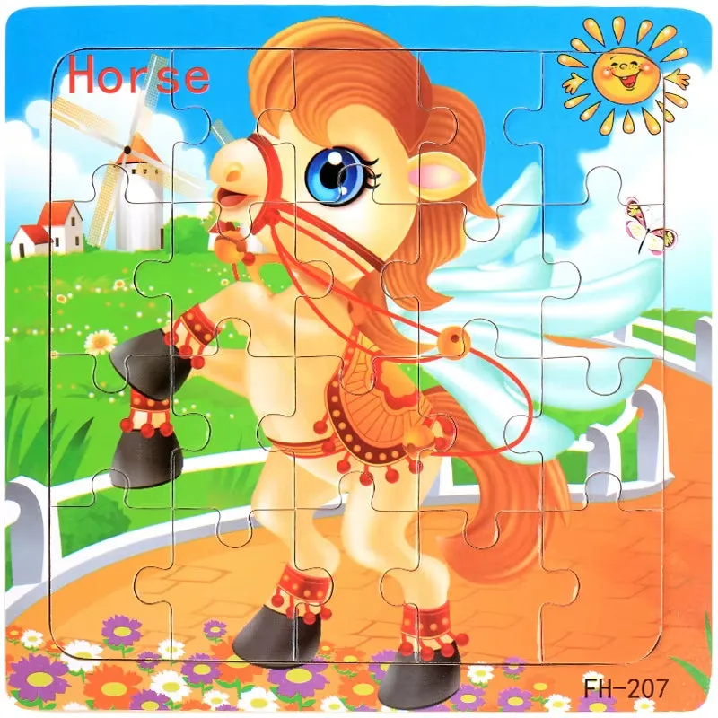 Montessori 3D Wooden Puzzle: Cartoon Animals and Vehicles