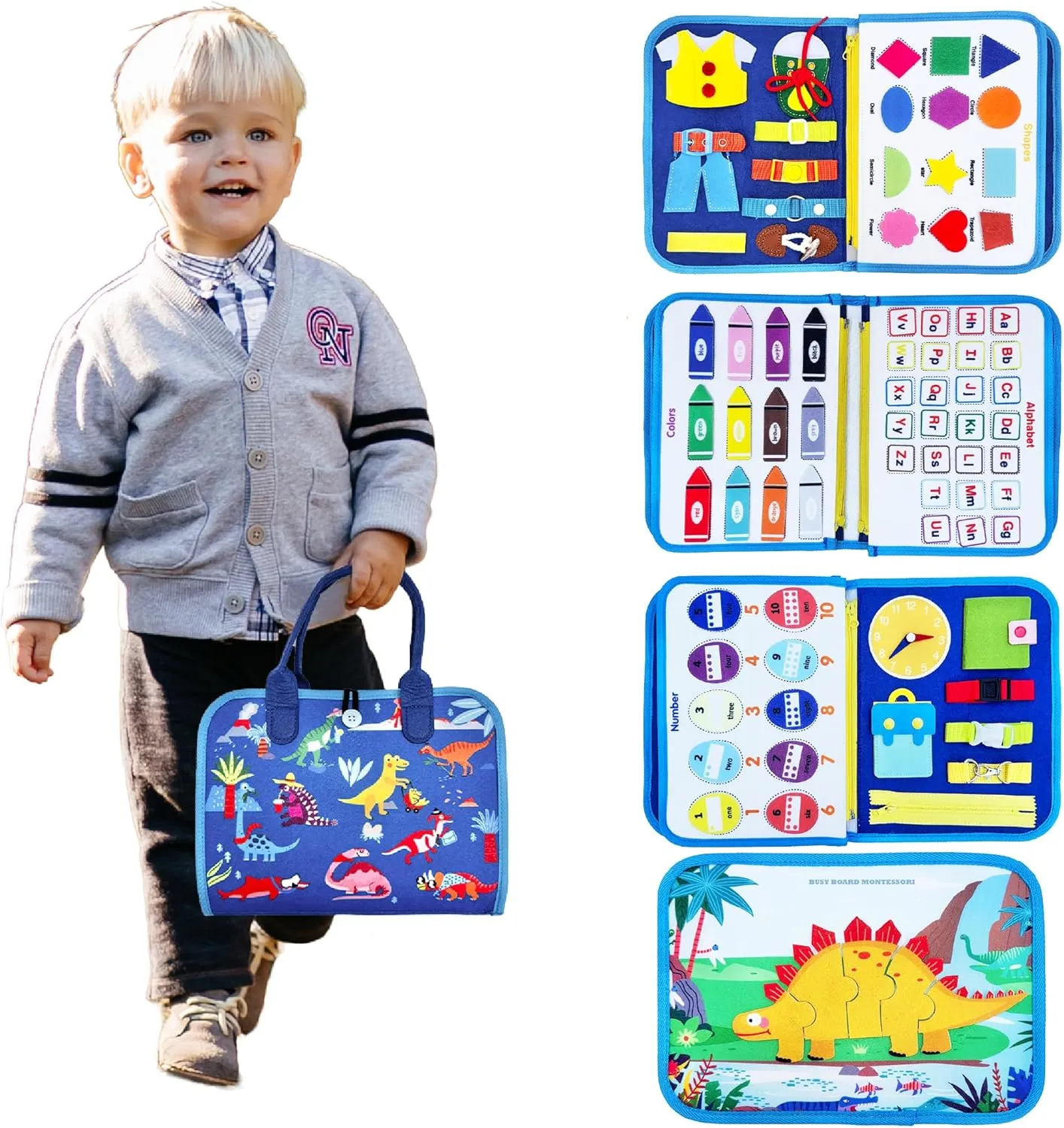 Montessori Busy Book for Toddlers 3-5,Bonus Gift:Includes Free Storage Pouch for Figures!, Busy Board for Boys & Girls, Travel-Friendly Busy Book for Toddlers 1-3, Busy Board for 1 Year Old