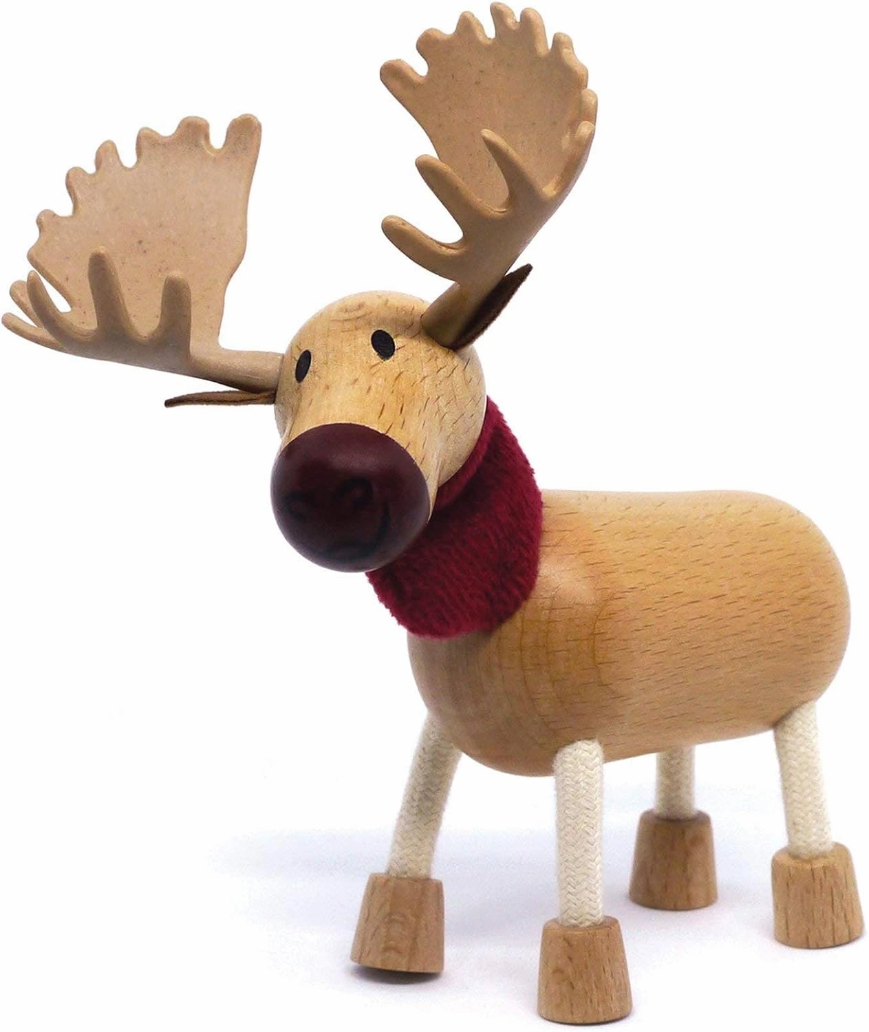 Moose Wooden Animal Toy for Toddlers, Fun and Posable Moose for Early Learning, Montessori, and STEM, Smooth Natural Wood, Boys and Girls