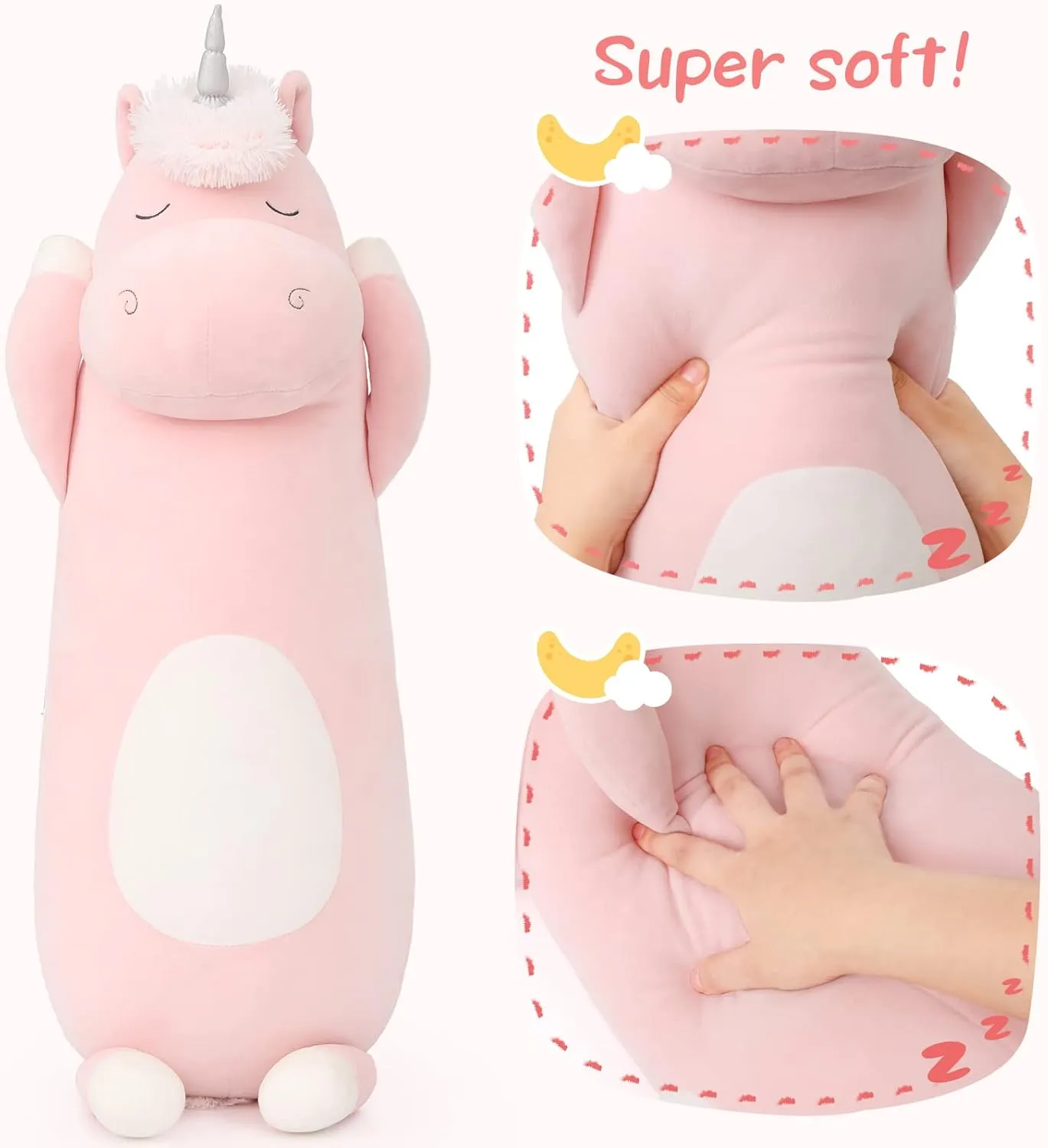 MorisMos 24" Unicorn Body Pillow Large Hugging Pillow Unicorn Stuffed Animal,Soft Plush Toy for Kids Girl, Animal Body Pillow for Special Day, Pink