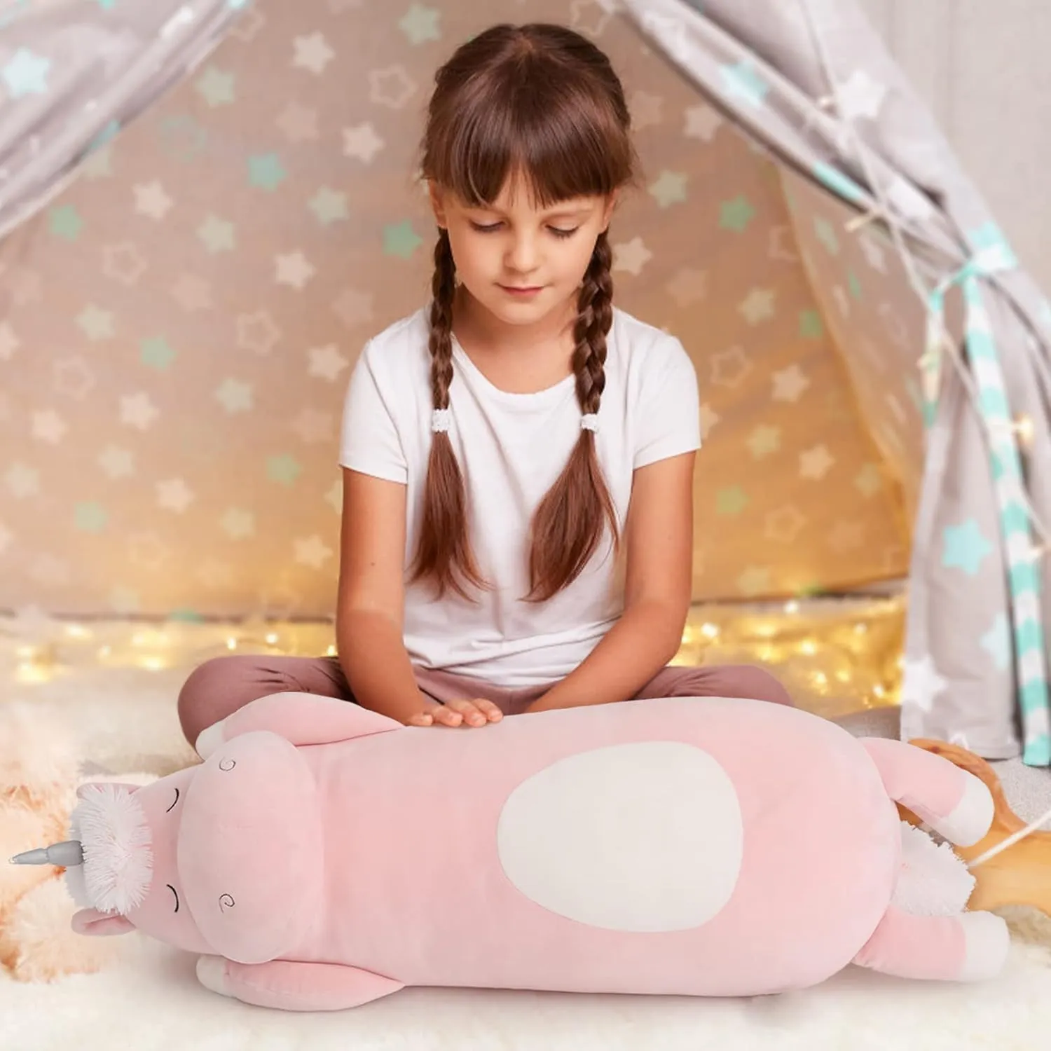 MorisMos 24" Unicorn Body Pillow Large Hugging Pillow Unicorn Stuffed Animal,Soft Plush Toy for Kids Girl, Animal Body Pillow for Special Day, Pink