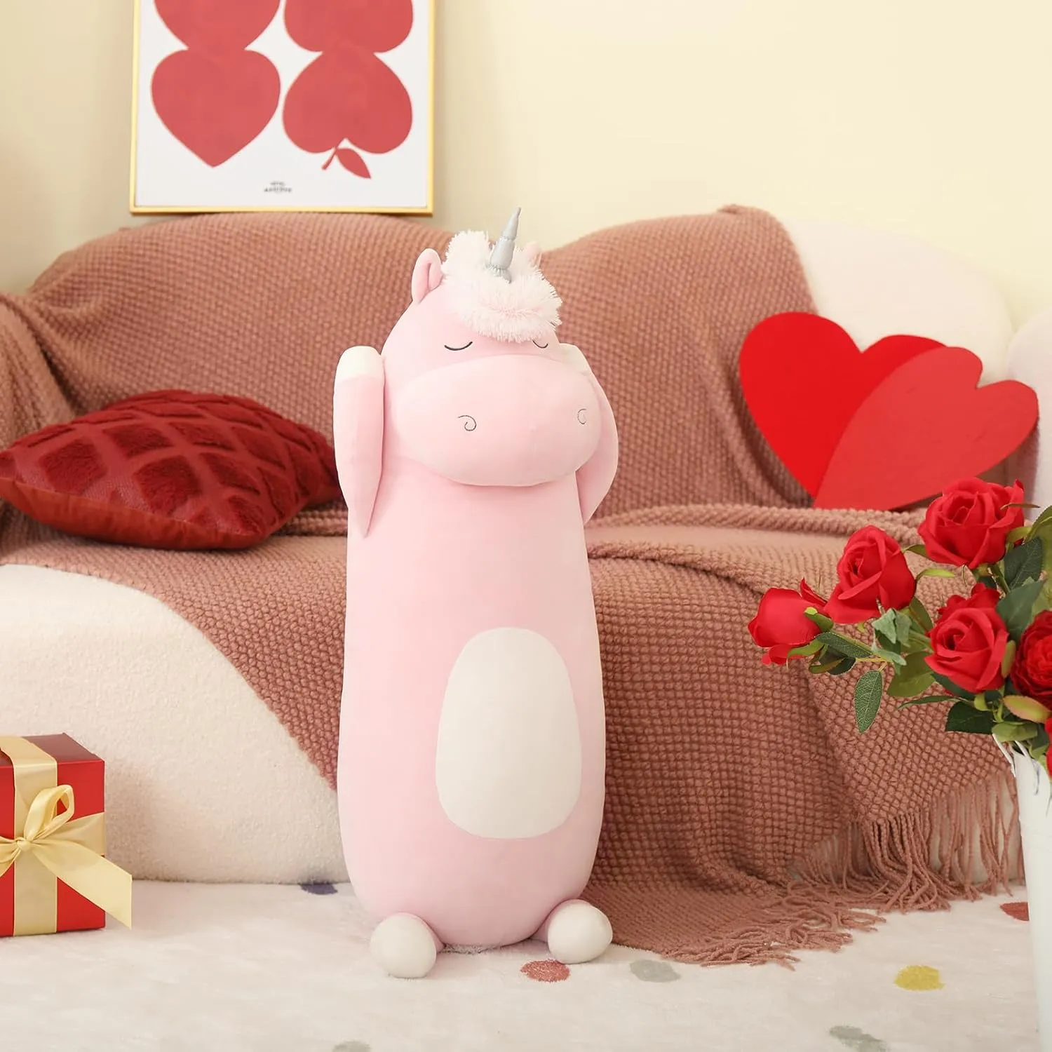 MorisMos 24" Unicorn Body Pillow Large Hugging Pillow Unicorn Stuffed Animal,Soft Plush Toy for Kids Girl, Animal Body Pillow for Special Day, Pink