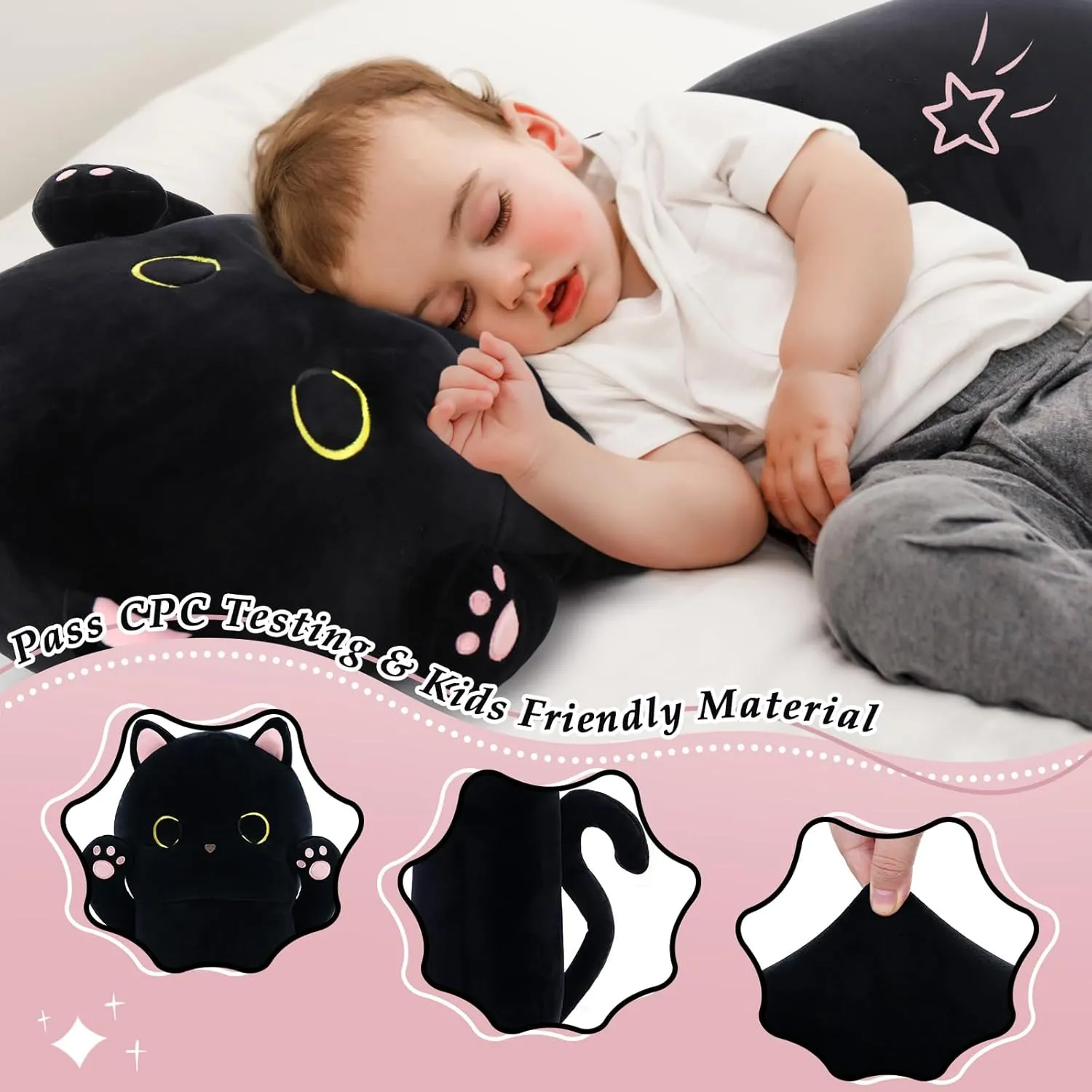 MorisMos 43” Long Cat Body Pillow, Large Cartoon Cat Stuffed Animal Plush Toy Big Throw Pillow Soft Hugging for Kids Adults Girlfriend, for Special Day