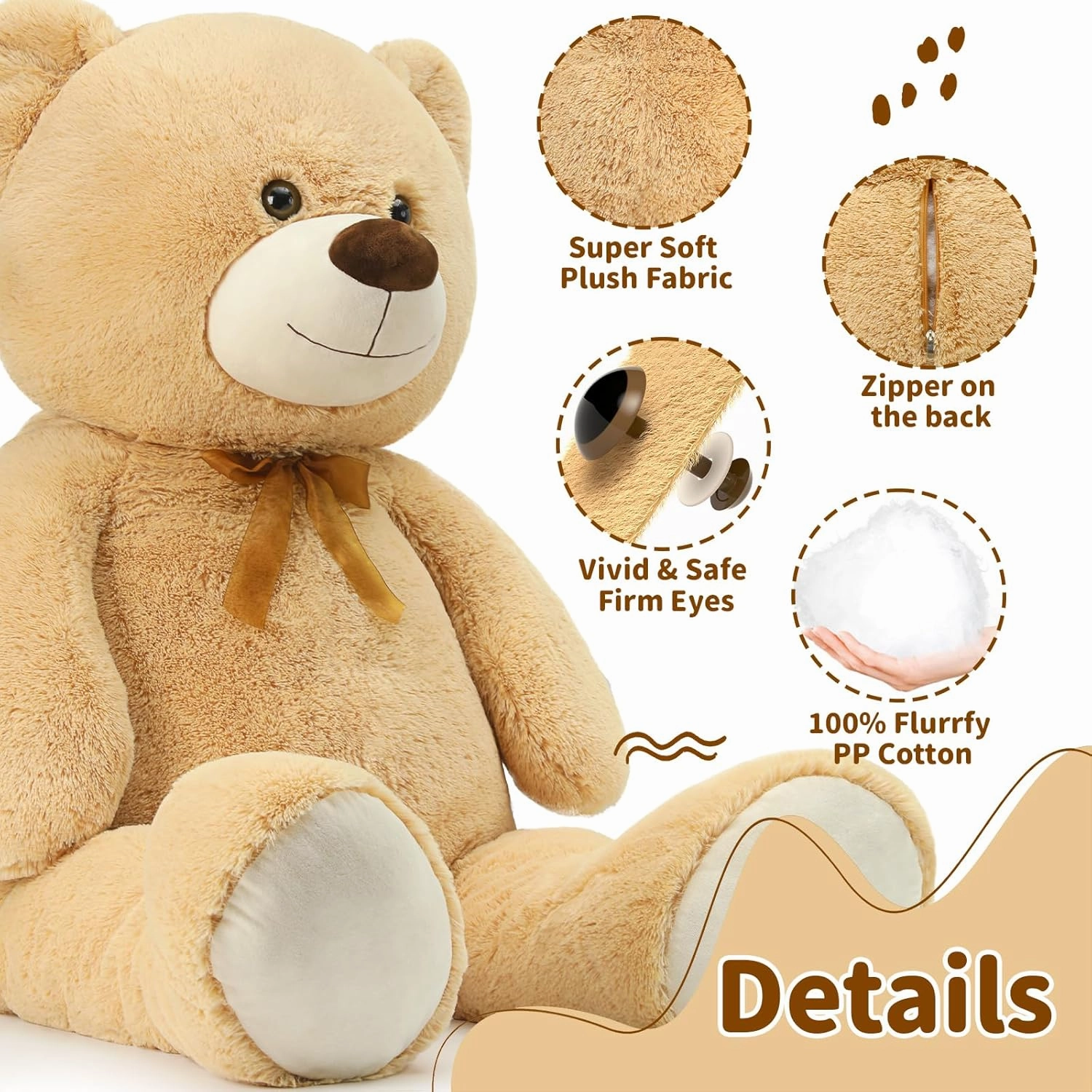 MorisMos Giant Teddy Bear Stuffed Animal 4 Ft,51'' Big Tan Teddy Bear for Girlfriend Boyfriend Wife Mother Fiancée Valentine's Gift,Large Stuffed Animal Plush for Christmas Birthday Baby Shower,Tan