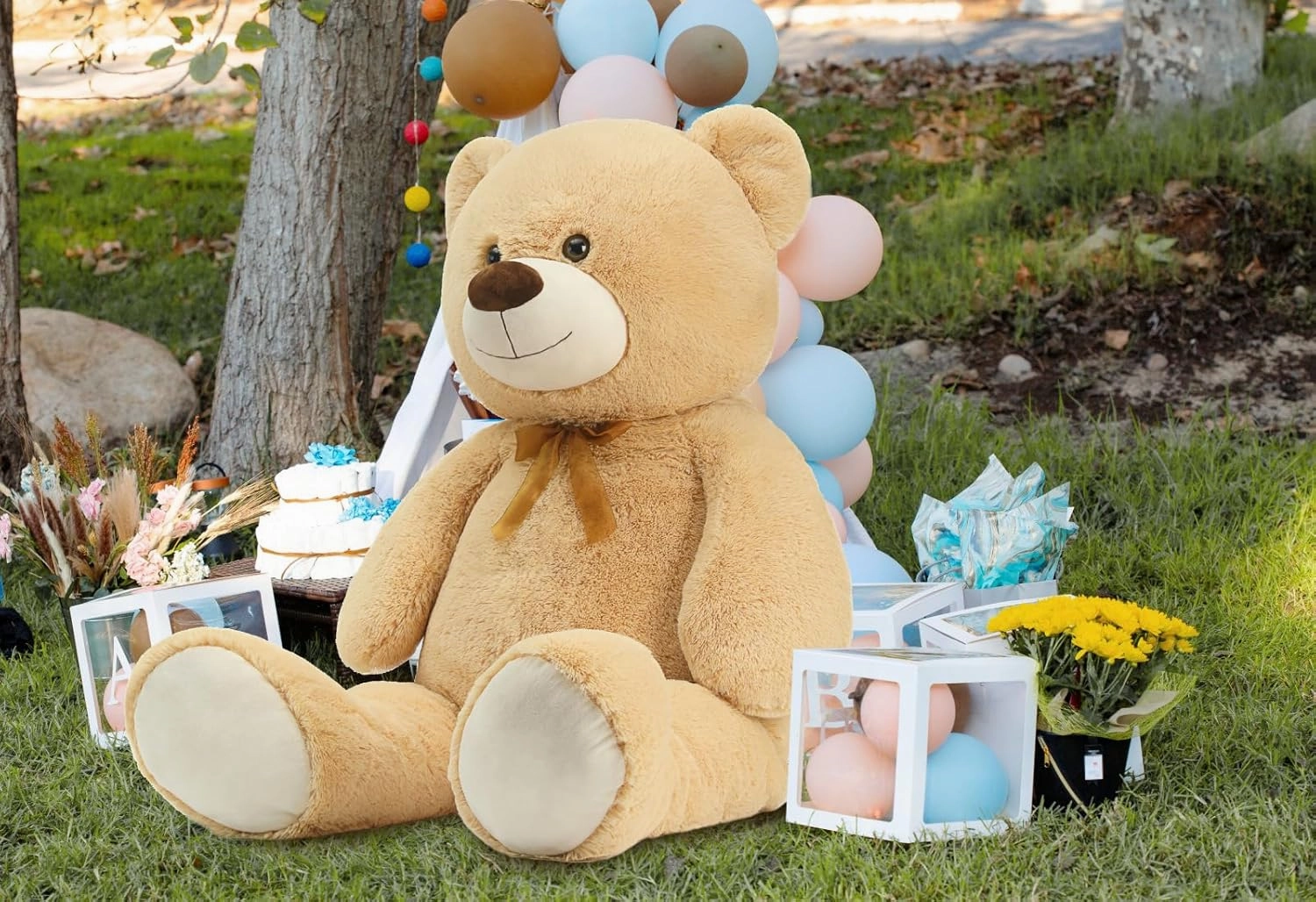 MorisMos Giant Teddy Bear Stuffed Animal 4 Ft,51'' Big Tan Teddy Bear for Girlfriend Boyfriend Wife Mother Fiancée Valentine's Gift,Large Stuffed Animal Plush for Christmas Birthday Baby Shower,Tan