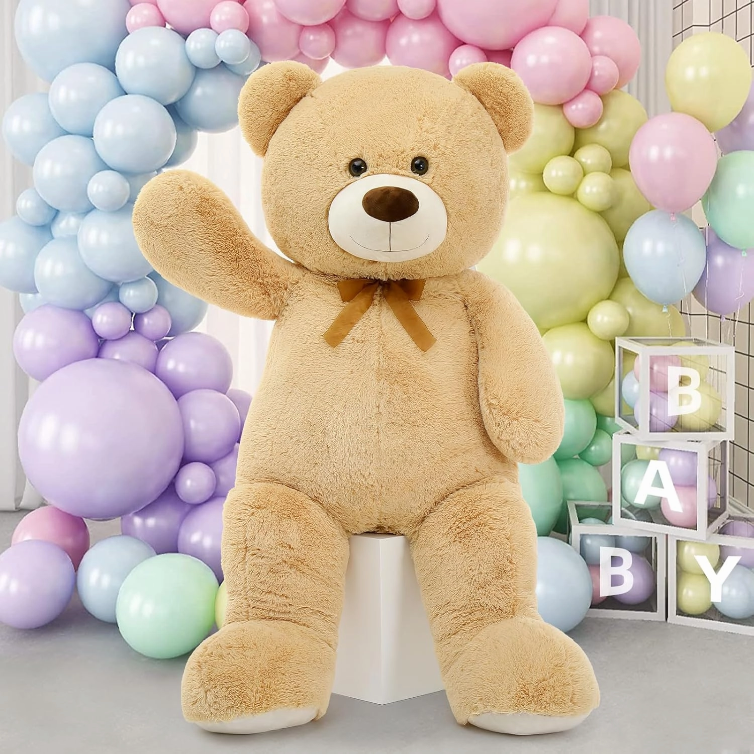 MorisMos Giant Teddy Bear Stuffed Animal 4 Ft,51'' Big Tan Teddy Bear for Girlfriend Boyfriend Wife Mother Fiancée Valentine's Gift,Large Stuffed Animal Plush for Christmas Birthday Baby Shower,Tan