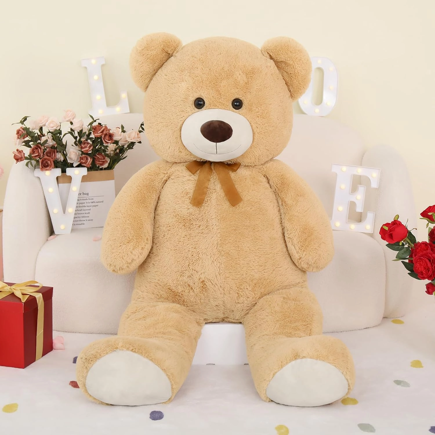 MorisMos Giant Teddy Bear Stuffed Animal 4 Ft,51'' Big Tan Teddy Bear for Girlfriend Boyfriend Wife Mother Fiancée Valentine's Gift,Large Stuffed Animal Plush for Christmas Birthday Baby Shower,Tan