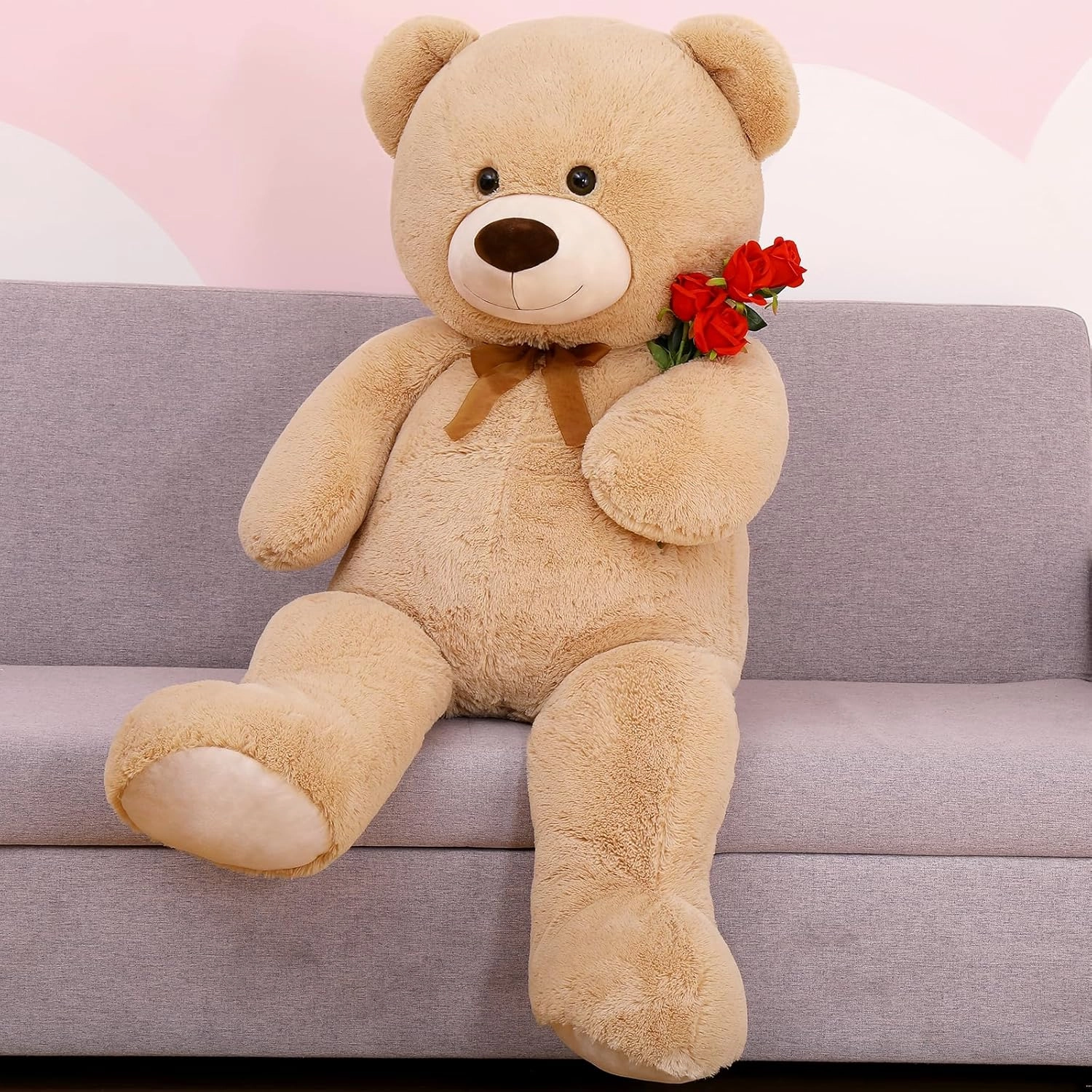 MorisMos Giant Teddy Bear Stuffed Animal 4 Ft,51'' Big Tan Teddy Bear for Girlfriend Boyfriend Wife Mother Fiancée Valentine's Gift,Large Stuffed Animal Plush for Christmas Birthday Baby Shower,Tan