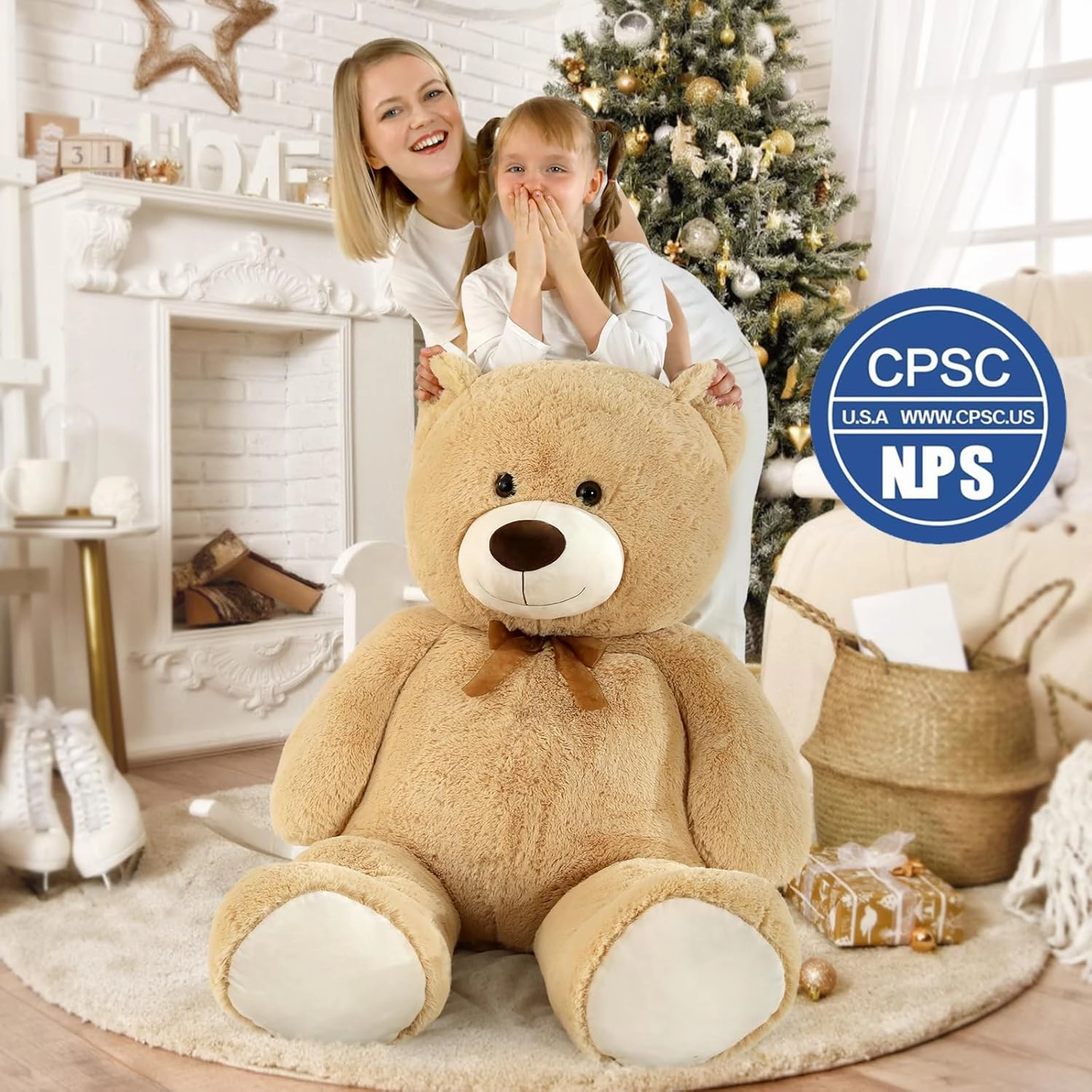 MorisMos Giant Teddy Bear Stuffed Animal 4 Ft,51'' Big Tan Teddy Bear for Girlfriend Boyfriend Wife Mother Fiancée Valentine's Gift,Large Stuffed Animal Plush for Christmas Birthday Baby Shower,Tan