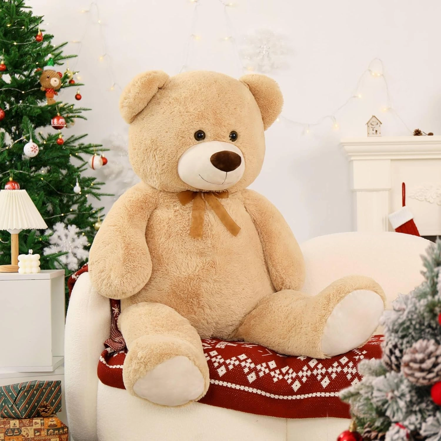 MorisMos Giant Teddy Bear Stuffed Animal 4 Ft,51'' Big Tan Teddy Bear for Girlfriend Boyfriend Wife Mother Fiancée Valentine's Gift,Large Stuffed Animal Plush for Christmas Birthday Baby Shower,Tan