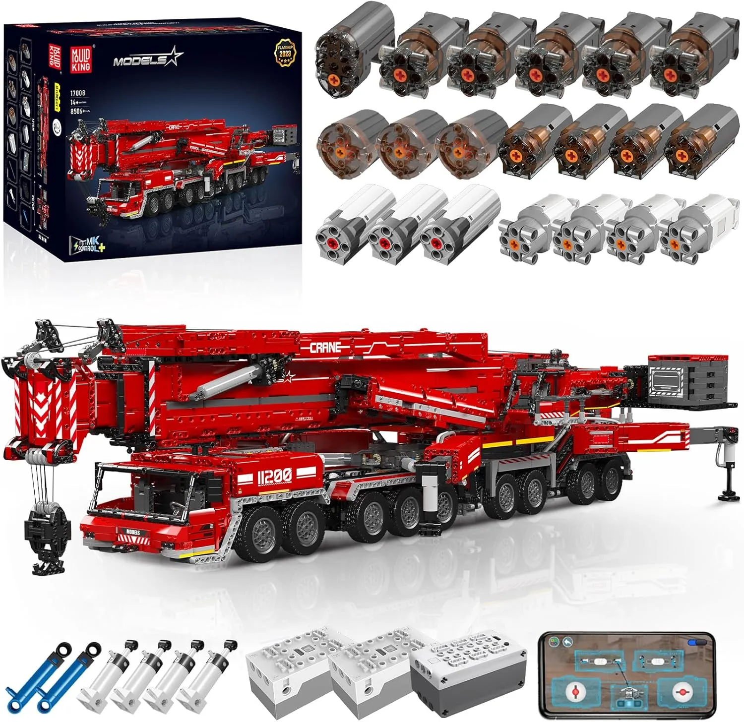 Mould King 17008 LTM11200 Technology Crane Building Set, Heavy Duty Crane Truck Building Kits, APP Programmable Construction Vehicle Model Kit for Kid/Adult(8506  PCS)