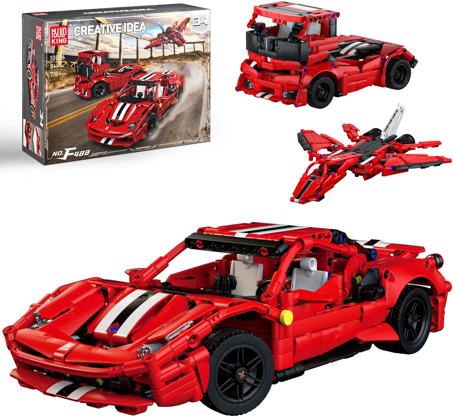 Mould King Building Sets 3in1 Car Building Blocks, MOC Race Car to Build, Creative Truck Construction Toys, Airplane Jet Building Toys, Super Car Building Kits for Adults Kids 8 (718PCS)