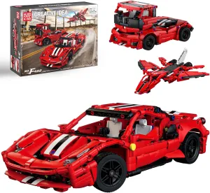 Mould King Building Sets 3in1 Car Building Blocks, MOC Race Car to Build, Creative Truck Construction Toys, Airplane Jet Building Toys, Super Car Building Kits for Adults Kids 8 (718PCS)