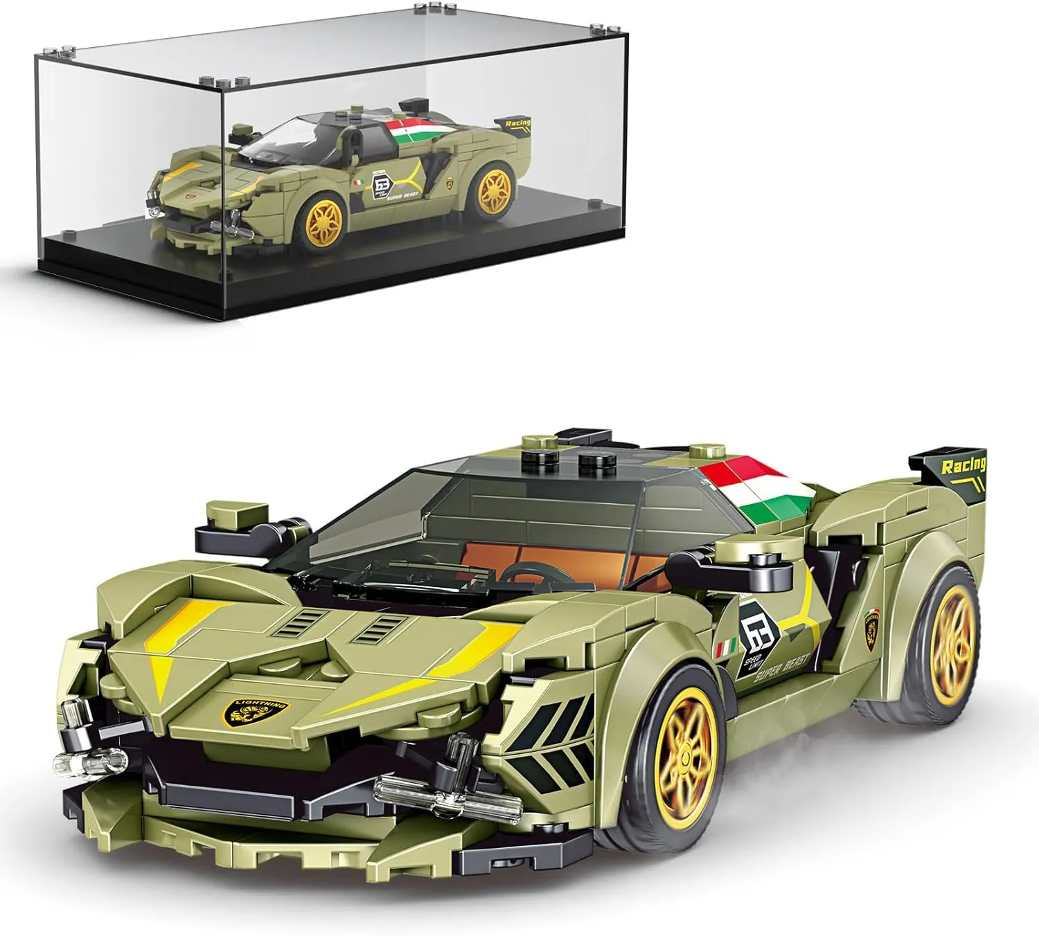 Mould King Speed Champion Super Car Building Sets with Display Case,27003 Model Car Kits Sports Building Blocks, Cool Simulation Cockpit Race Kits for Adults Kids 8 (333 PCS)