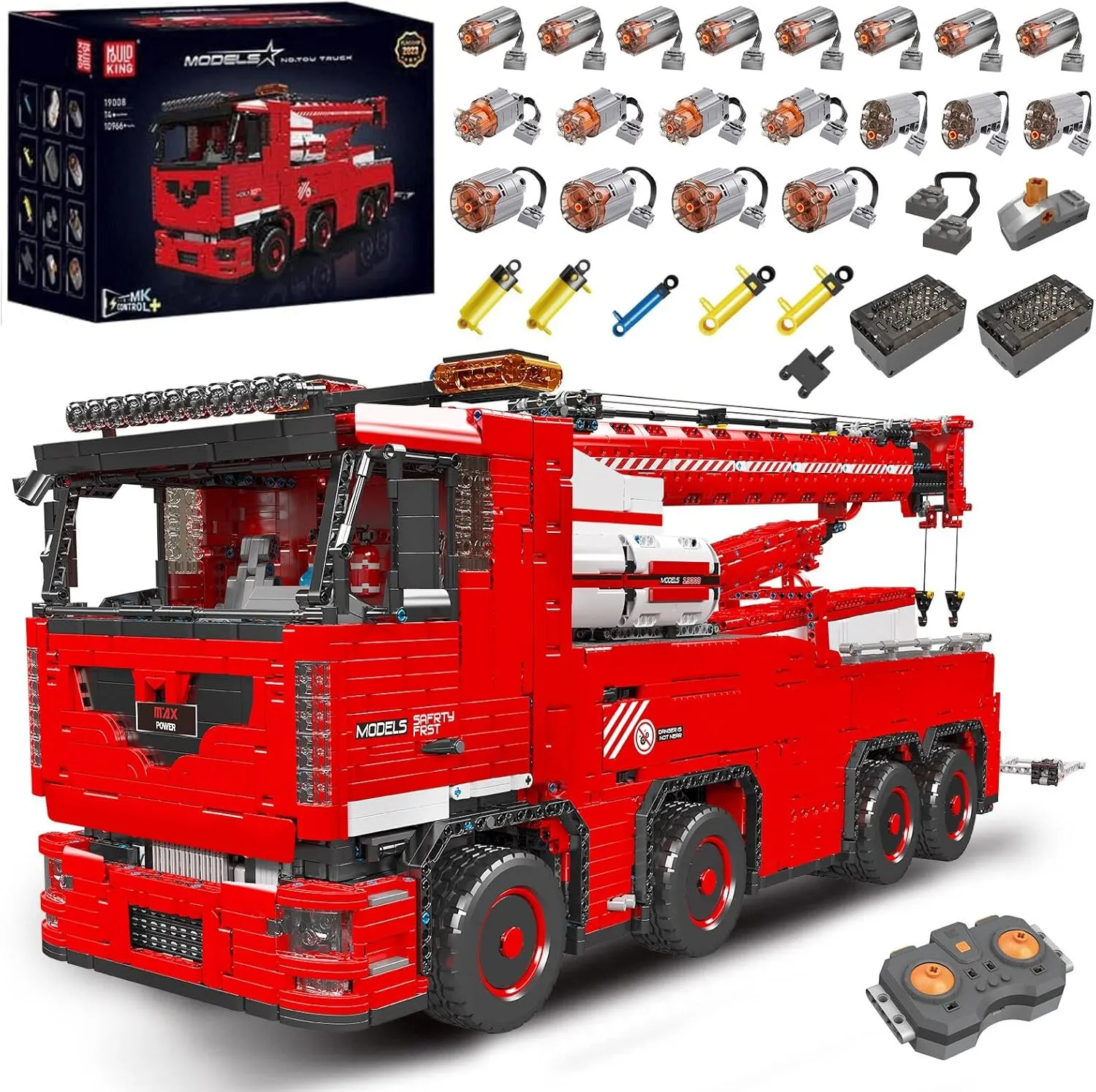 Mould King Tow Truck Technic Building Kits, Road Rescue Vehicle Model Construction Set to Build, Large Pneumatic Crane Trailer Wrecker Assembly Building Toy for Kid/Adult Collection-10966 Piece
