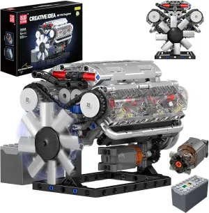 Mould King Visible V-8 Engine Building Blocks V8 Motor Model Building Toys, V8 Combustion Engine Building Sets, Creative STEM Toys Engine Building Kit for Adults Kids 14 (535PCS)