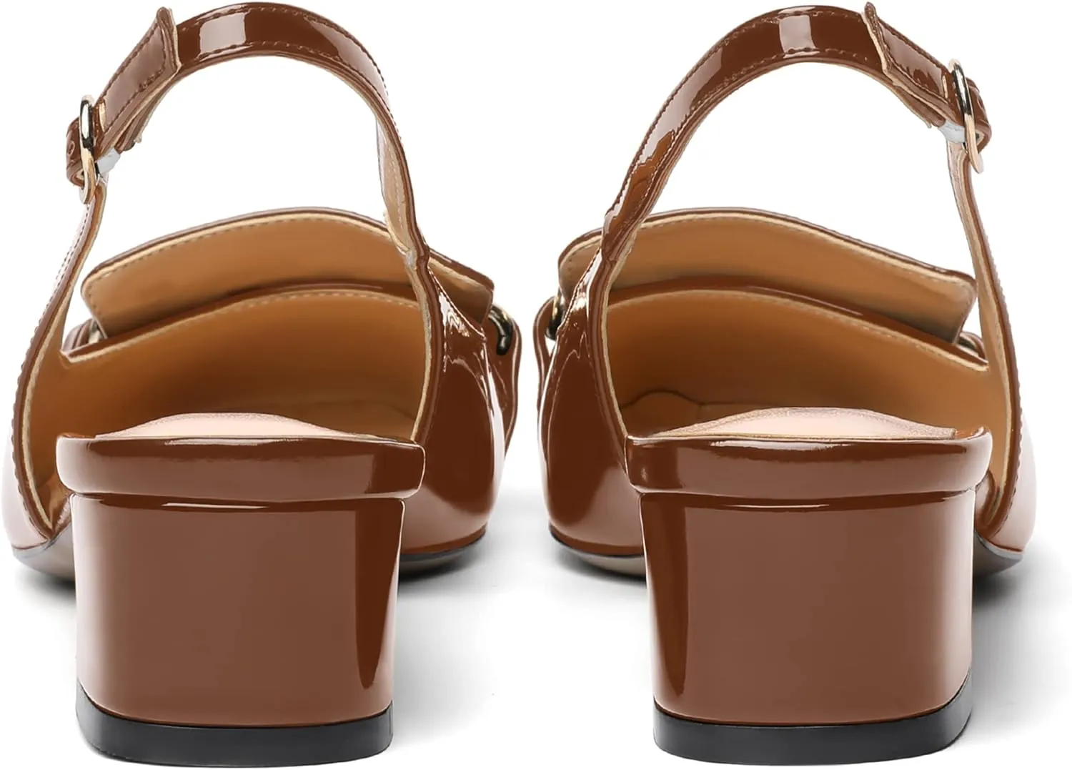 MOVINSTEPS Womens Slingback Buckle Square Closed Toe Dating Patent Solid Ankle Strap Cute Chunky Low Heel Pumps Shoes 1.5 Inch
