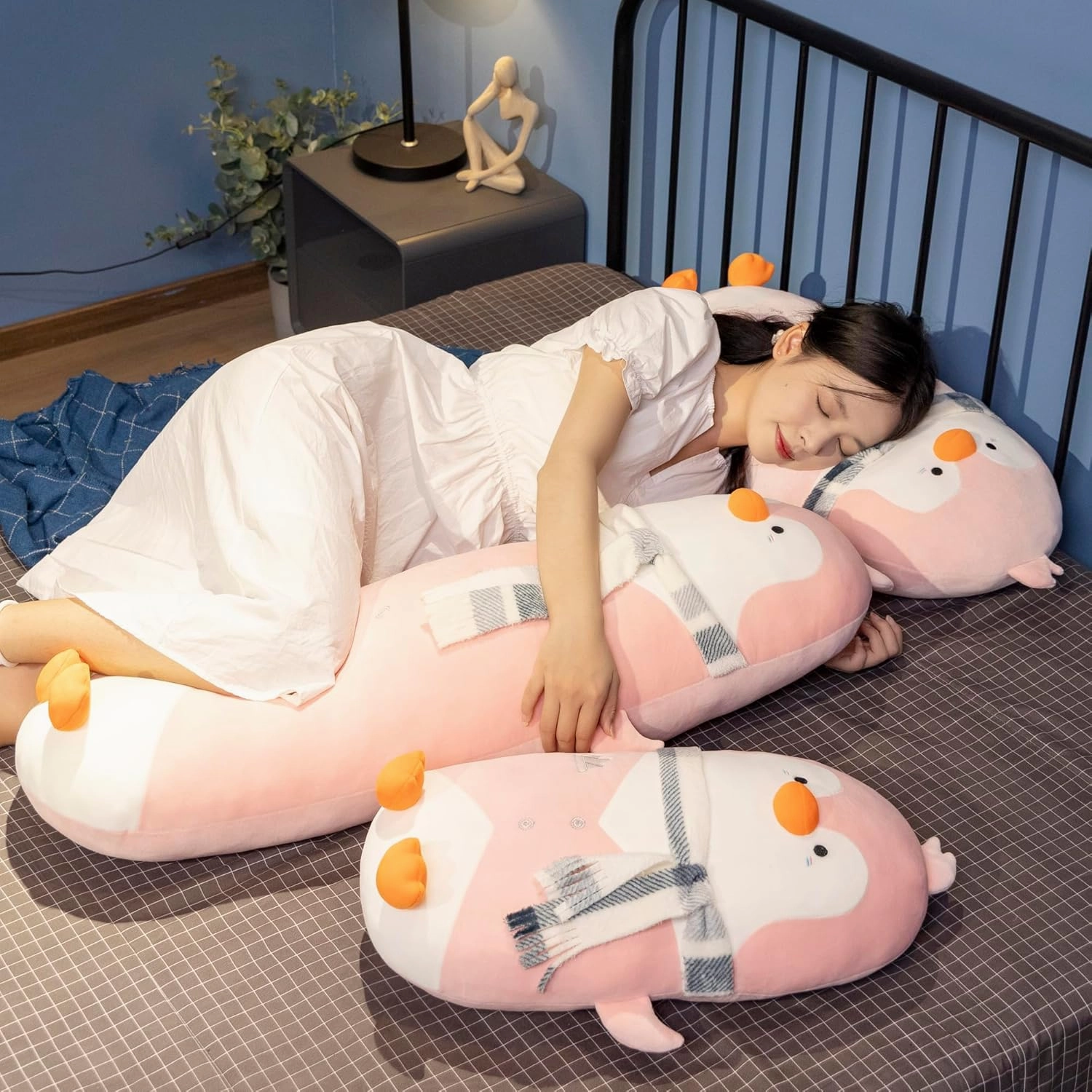 Mr. Waddles Cute Pink Penguin Stuffed Animal 35.4''- Long Body Plush Pillow, Soft Cuddly Toy for Anxiety & Sleep, Emotional Support Gift for Kids, Adults, Girlfriend, Bed & Room Decor