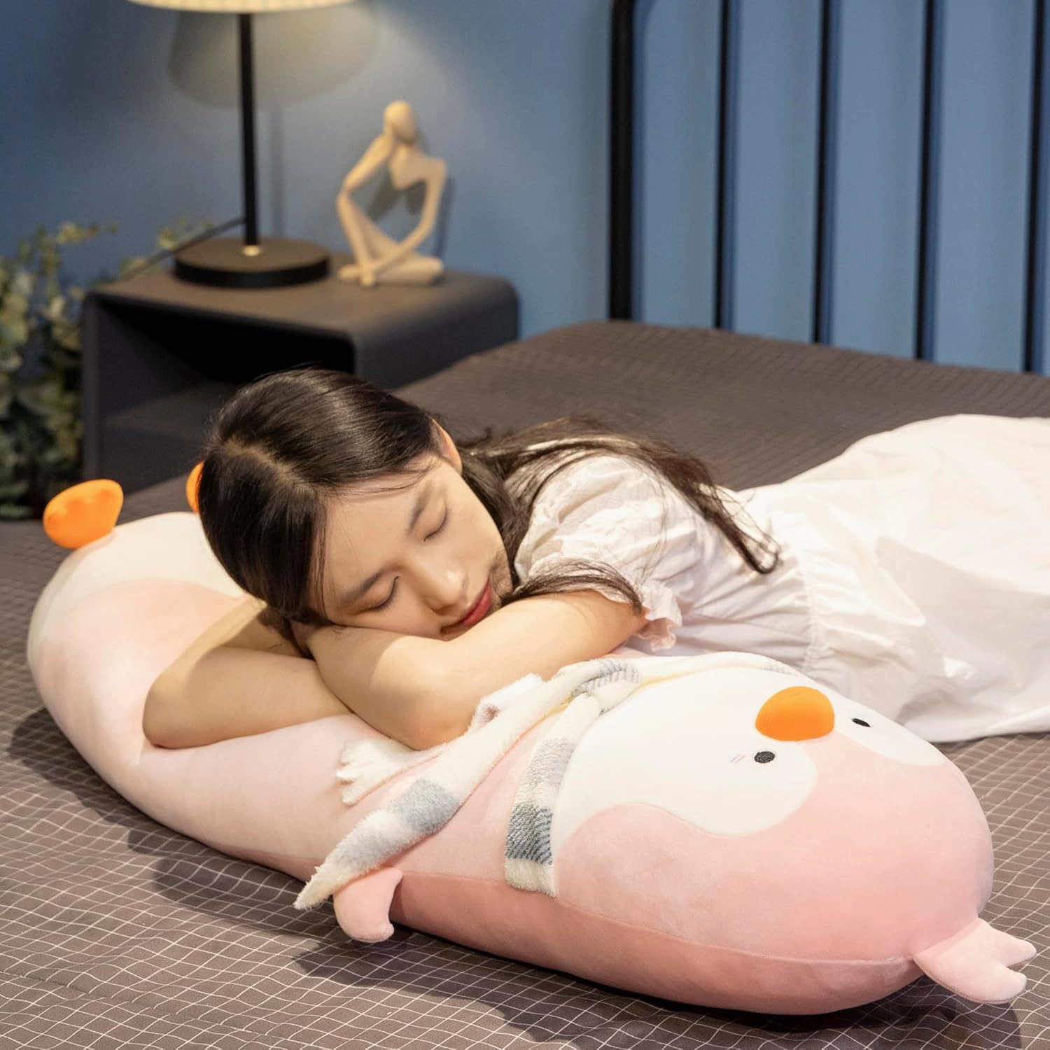 Mr. Waddles Cute Pink Penguin Stuffed Animal 35.4''- Long Body Plush Pillow, Soft Cuddly Toy for Anxiety & Sleep, Emotional Support Gift for Kids, Adults, Girlfriend, Bed & Room Decor