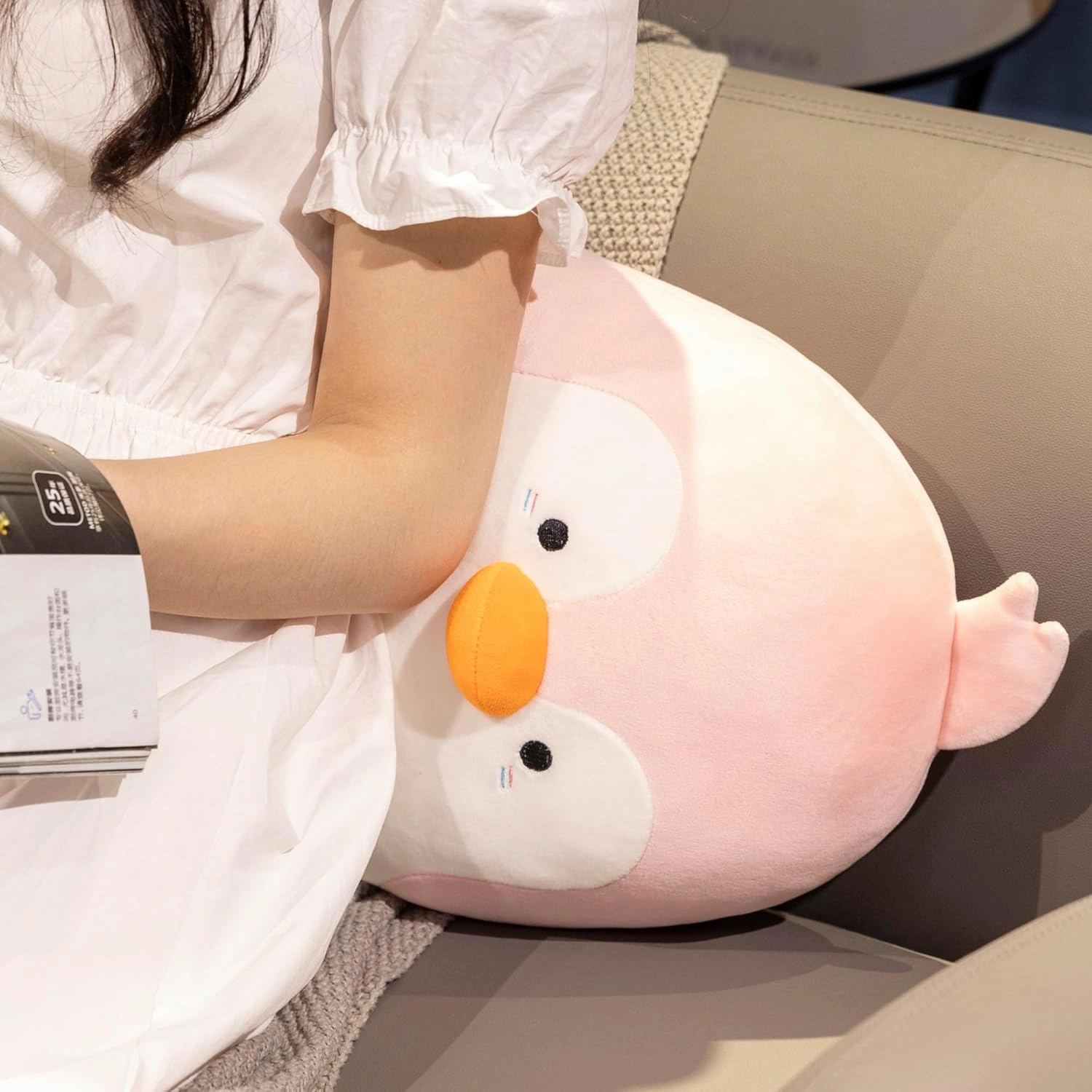 Mr. Waddles Cute Pink Penguin Stuffed Animal 35.4''- Long Body Plush Pillow, Soft Cuddly Toy for Anxiety & Sleep, Emotional Support Gift for Kids, Adults, Girlfriend, Bed & Room Decor