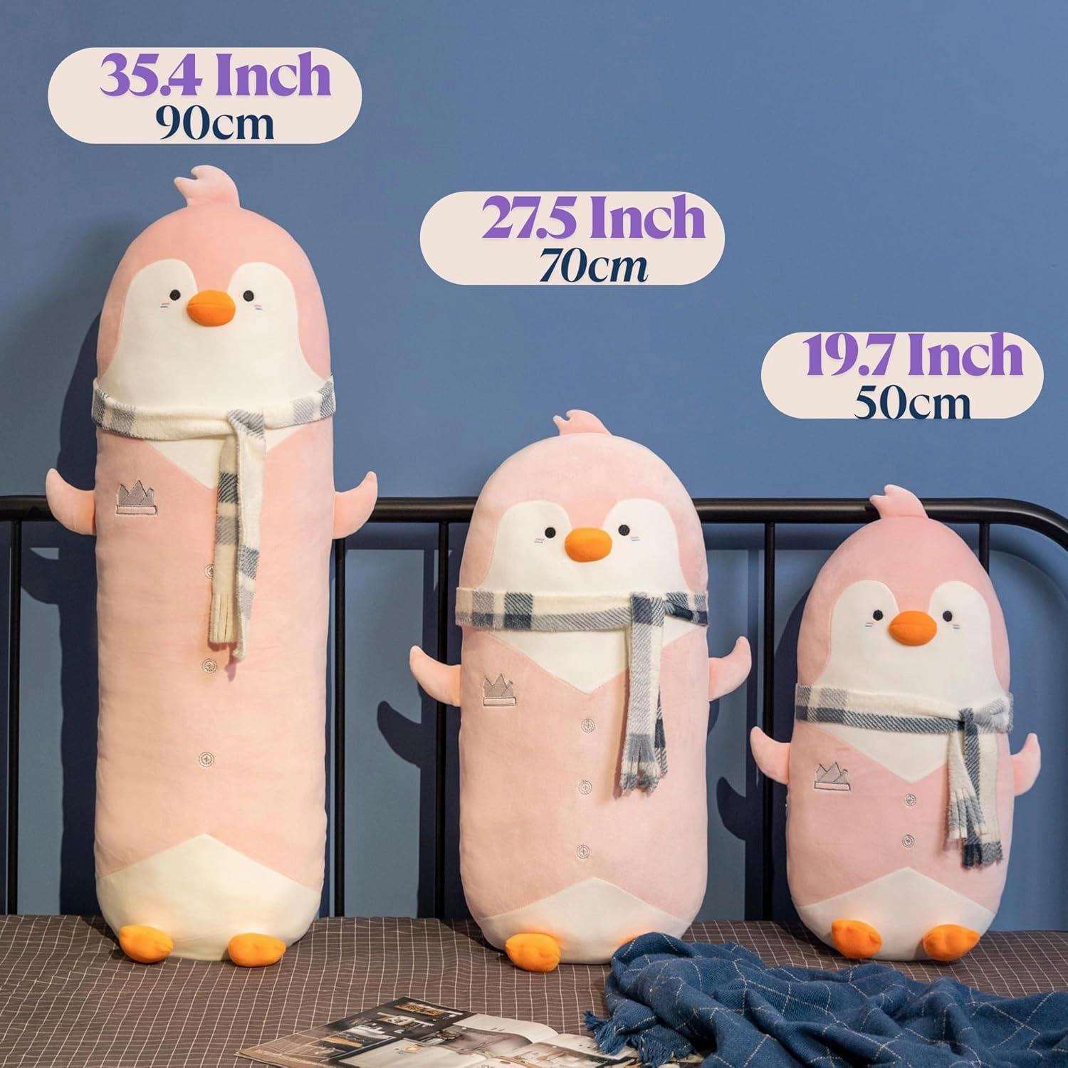 Mr. Waddles Cute Pink Penguin Stuffed Animal 35.4''- Long Body Plush Pillow, Soft Cuddly Toy for Anxiety & Sleep, Emotional Support Gift for Kids, Adults, Girlfriend, Bed & Room Decor