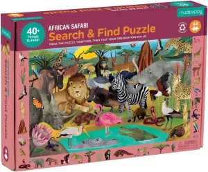 Mudpuppy African Safari — 64 Piece Search & Find Puzzle Jigsaw Puzzle Featuring Diverse Safari Animals and Over 40 Hidden Images to Find for Ages 4 