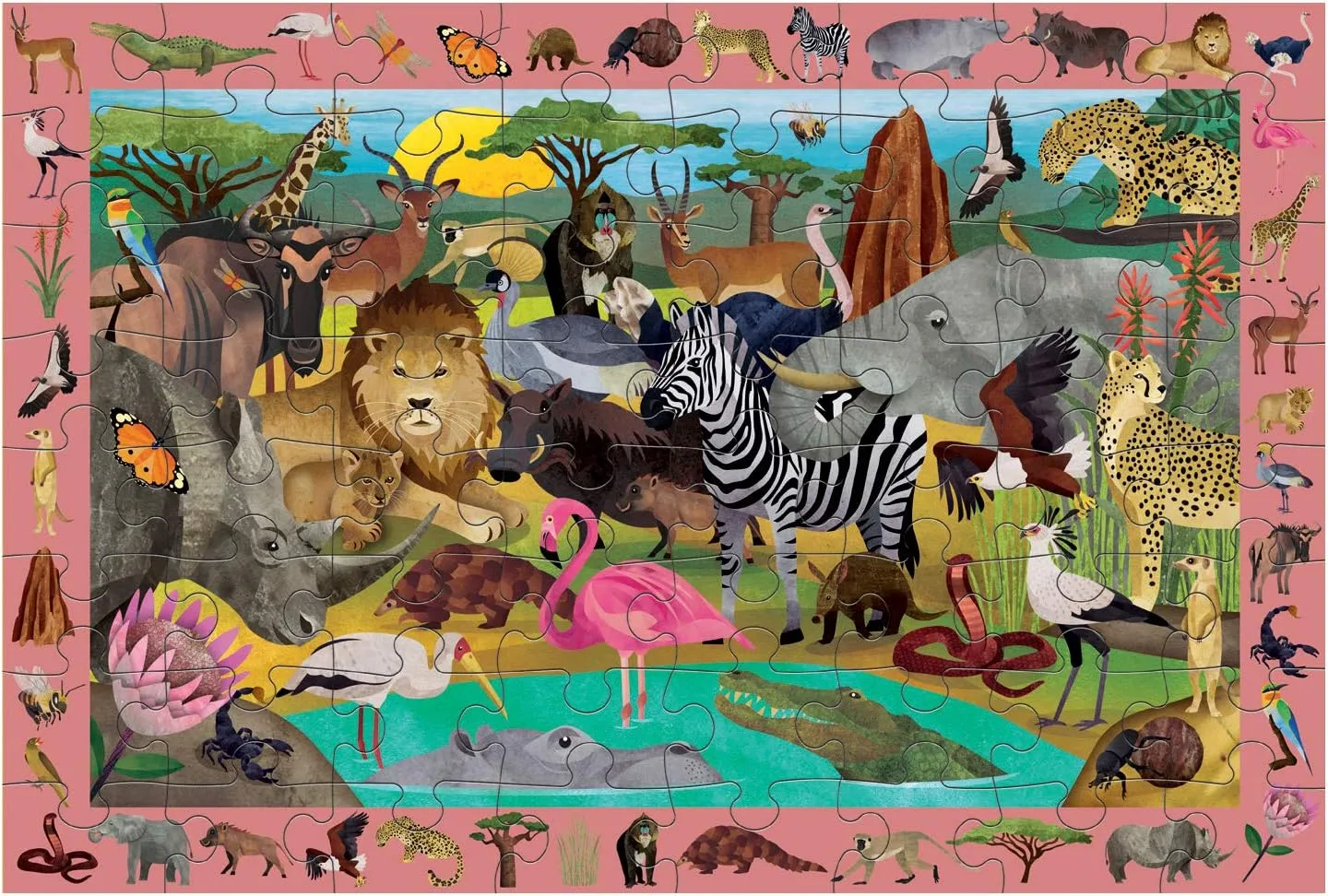 Mudpuppy African Safari — 64 Piece Search & Find Puzzle Jigsaw Puzzle Featuring Diverse Safari Animals and Over 40 Hidden Images to Find for Ages 4 