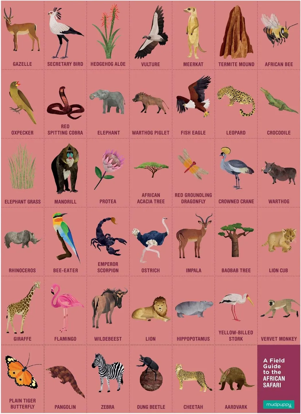 Mudpuppy African Safari — 64 Piece Search & Find Puzzle Jigsaw Puzzle Featuring Diverse Safari Animals and Over 40 Hidden Images to Find for Ages 4 