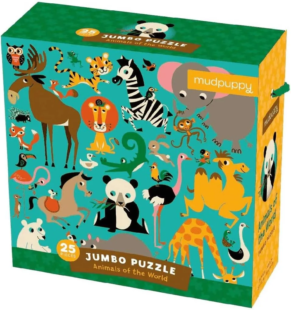 Mudpuppy Animals Of The World - Jumbo 25 Piece Jigsaw Floor Puzzle Featuring Lions, Elephants, and More!