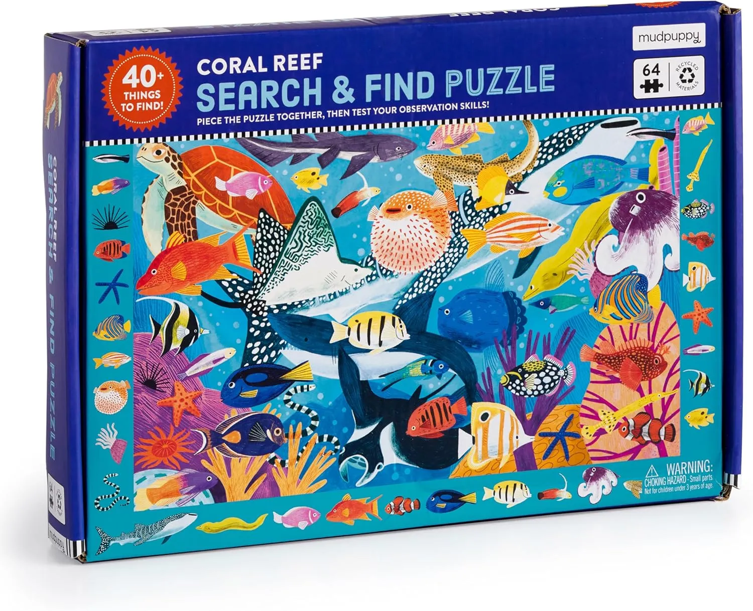 Mudpuppy Coral Reef — 64 Piece Search & Find Puzzle Featuring Diverse Marine Animals and Over 40 Hidden Images to Find for Ages 4 