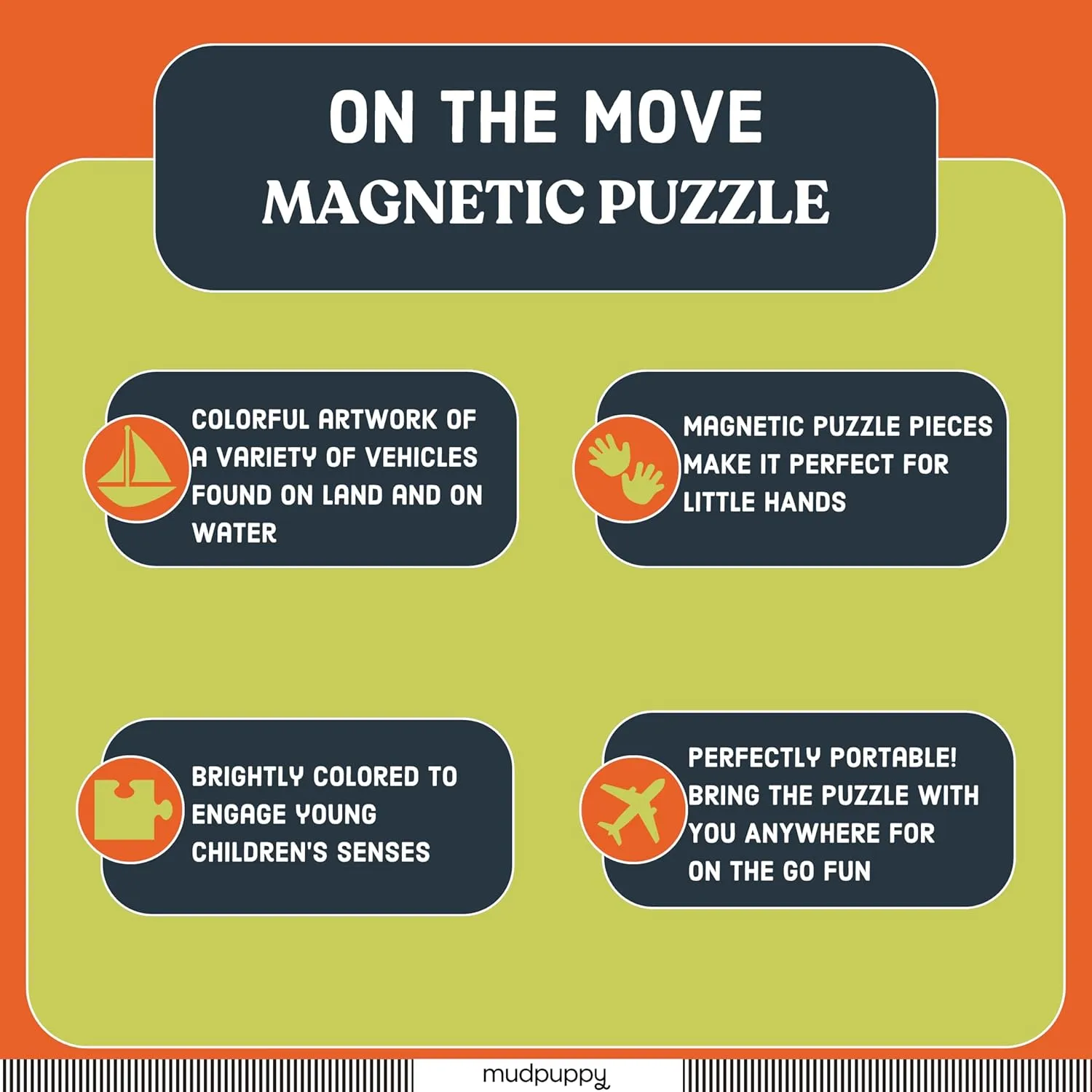 Mudpuppy On The Move - Tri Fold Magnetic Puzzles Featuring Two 20 Piece Transportation Themed Artwork