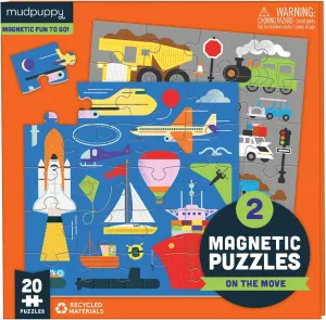 Mudpuppy On The Move - Tri Fold Magnetic Puzzles Featuring Two 20 Piece Transportation Themed Artwork