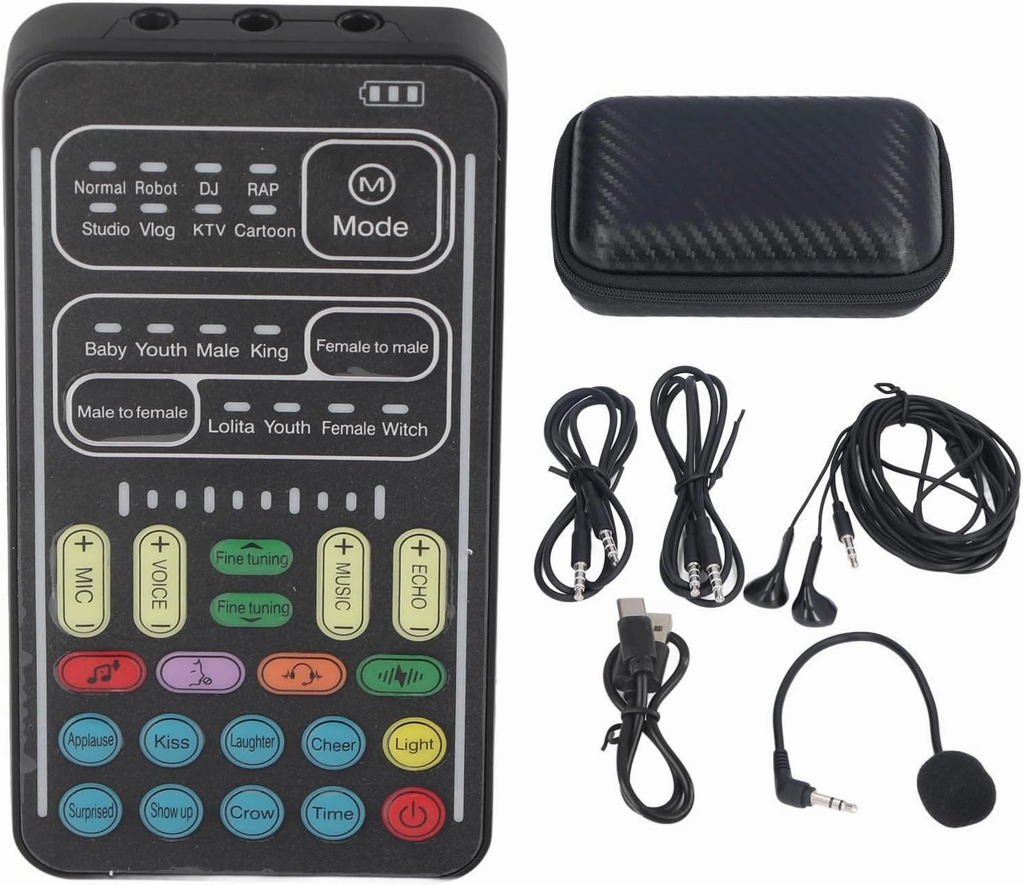 Multifunction Voice Changer Set 8 Built in Sound Effects Mini Sound Card for Game Anchor, Portable Voice Modifier (English Version)