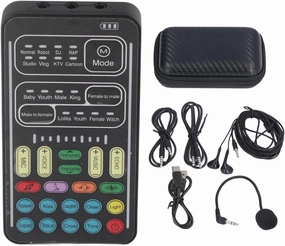 Multifunction Voice Changer Set 8 Built in Sound Effects Mini Sound Card for Game Anchor, Portable Voice Modifier (English Version)