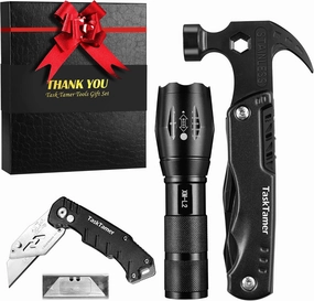 Multitools Gfit Set for Men, 3-in-1 Multi-tools Set "THANK YOU" Includes a Multi-Hammer, Utility Knife & Tactical Flashlight, EDC Gears for Car, Camping & Emergency, Gifts For Dad Husband Him