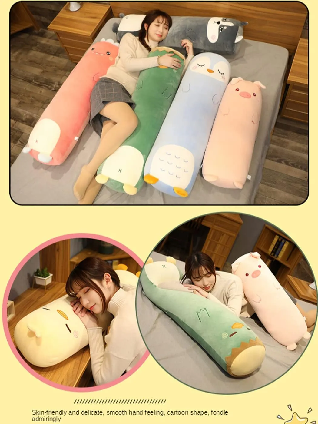 MUPI Long Plush Cute Body Pillow for Bed, Kids Animal Shaped Boyfriend Pillow Toy Gift (Yellow Duck 33 Inch)